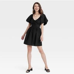 NEW- Puff Short Sleeve Dress - A New Day Black